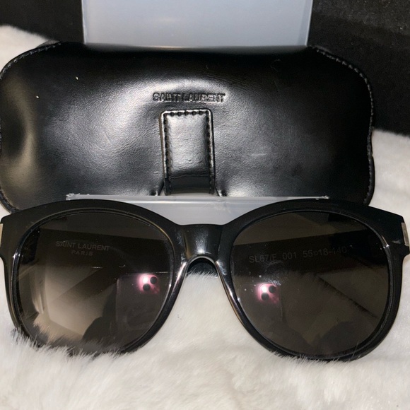 YSL | Yves Saint Laurent | All Black Sunglasses w Case | SL67/F 001 6518-140 - Picture 3 of 12